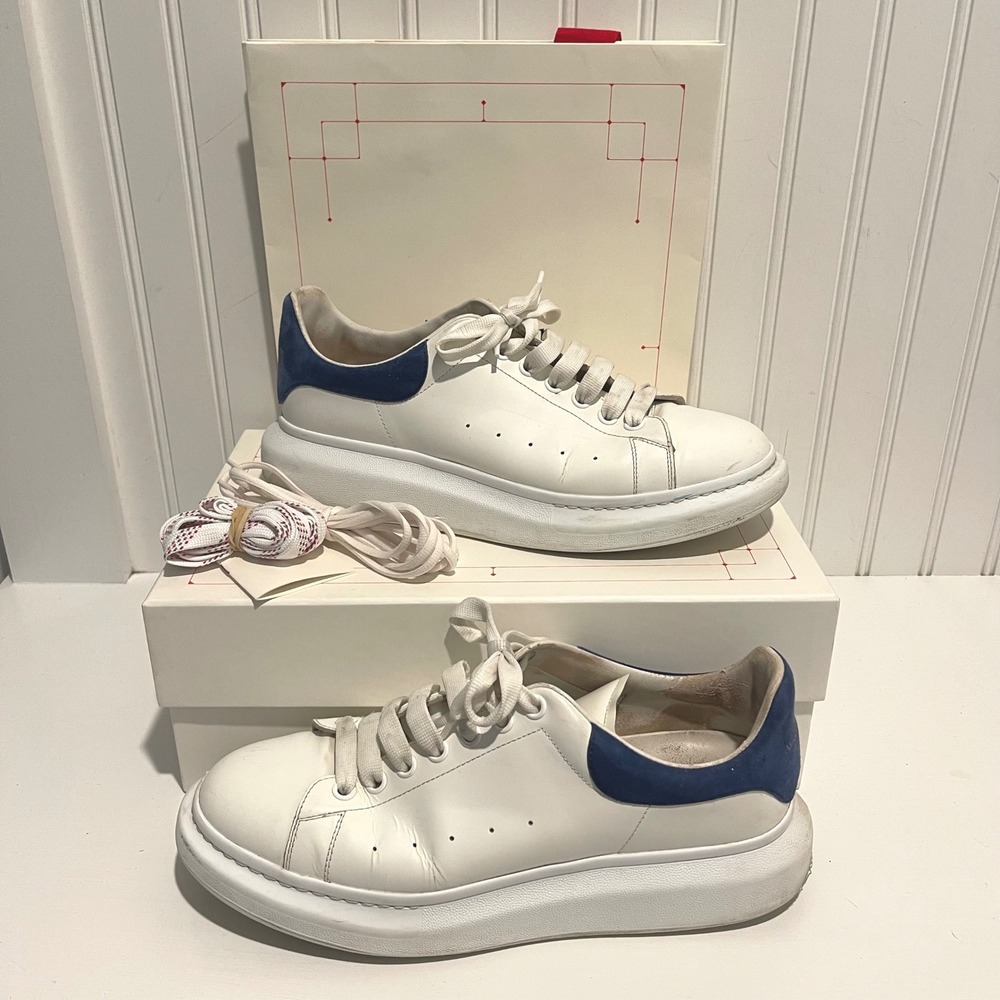 Alexander McQueen Oversized Sneaker Men White Blue Leather Shoes EU 45+ US 12
